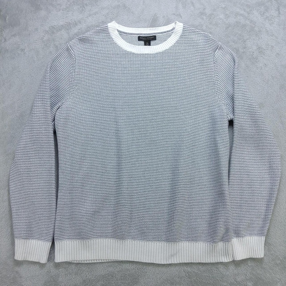 Banana Republic Mens XL Supima Cotton Gray White Textured Crewneck Sweater